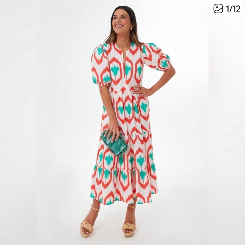 Oliphant • Coral Odisha Puff Sleeve Maxi Dress
